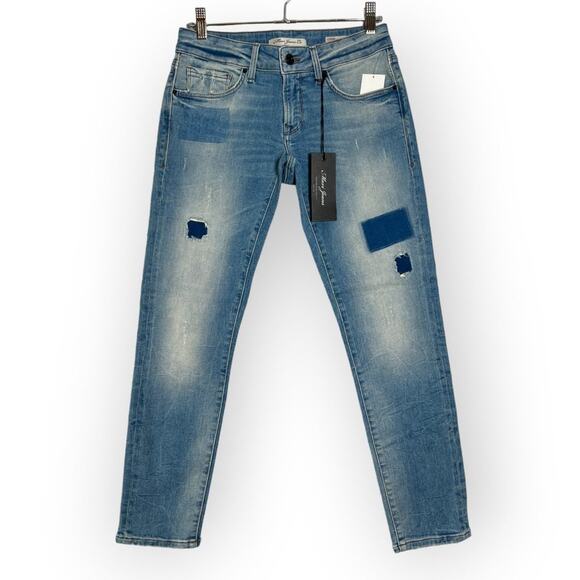 NWT MAVI SERENA ANKLE Low-Rise Super Skinny Jeans SIZE 27 Blue Patchwork Denim - Picture 1 of 12